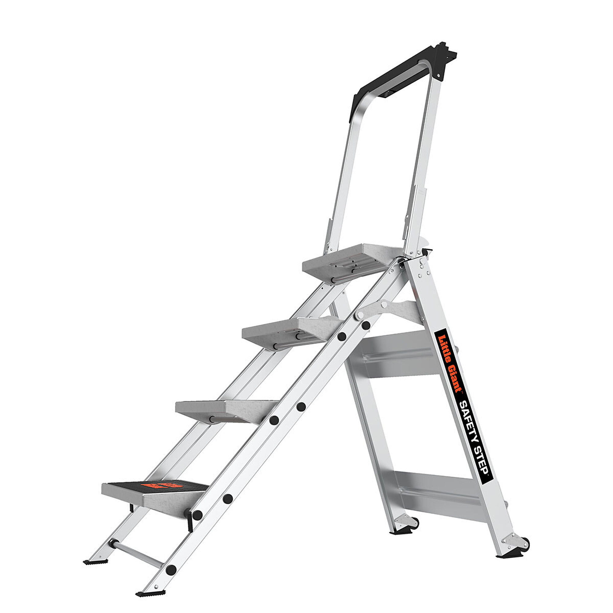 Little Giant Safety Step Stool - 4-Step, 4ft. Height, Aluminum, 300-Lb. Capacity, Handrail, Model# 10410BA